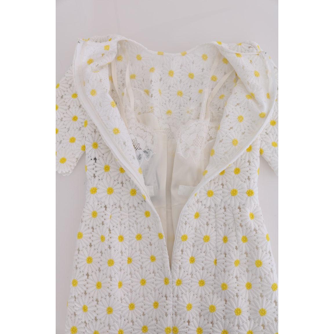 White Sunflower Ricamo Sheath Dress - coffeewithmee2