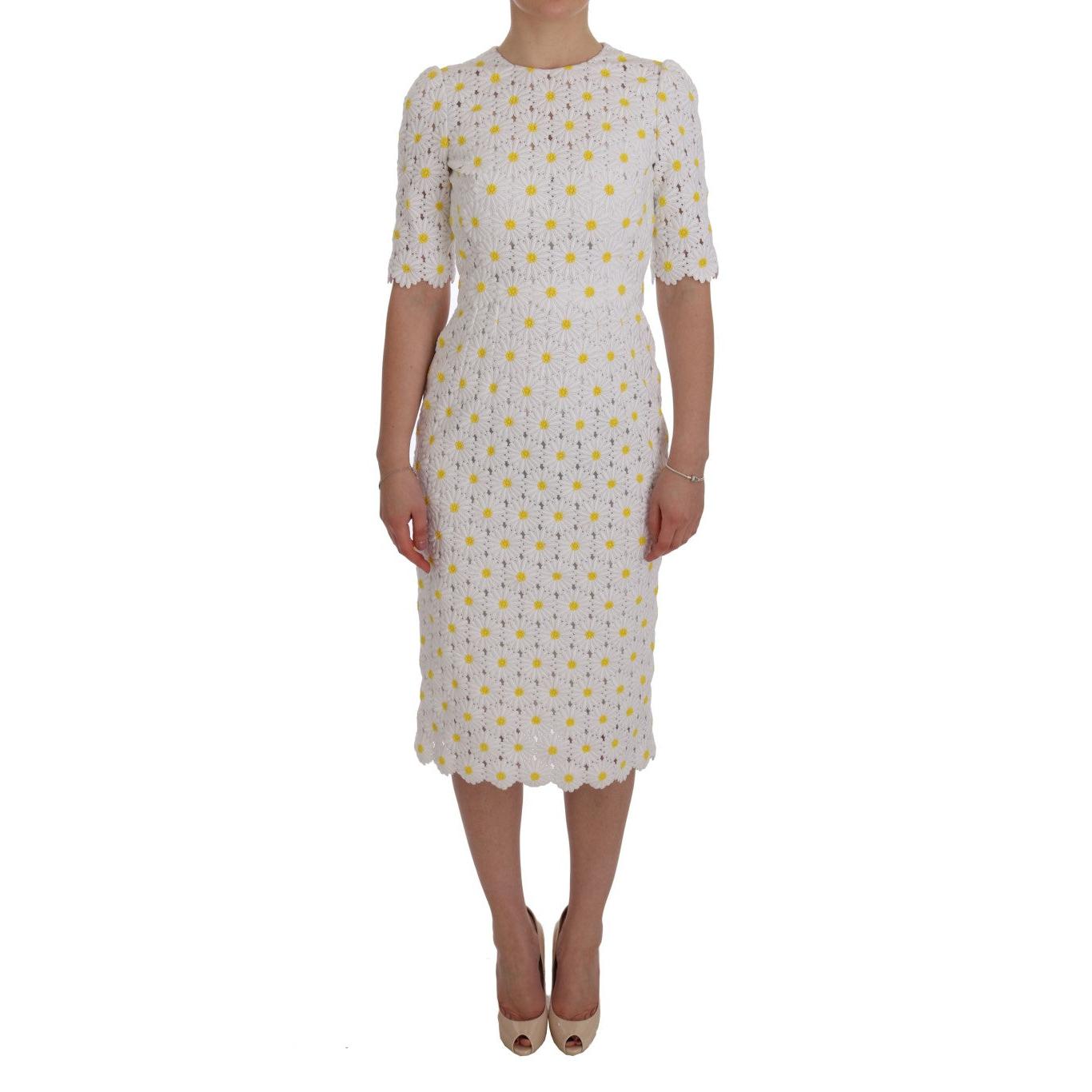 White Sunflower Ricamo Sheath Dress - coffeewithmee2