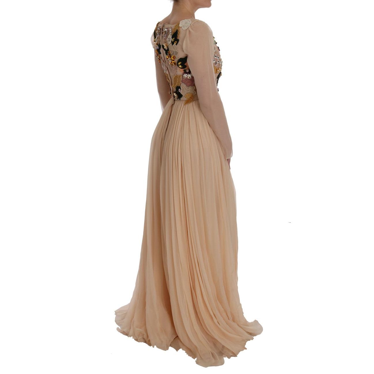 Pink Silk Floral Crystal Maxi Gown Dress - coffeewithmee2