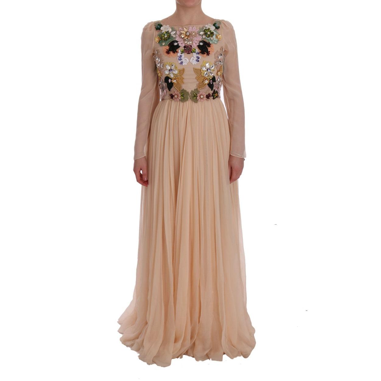 Pink Silk Floral Crystal Maxi Gown Dress - coffeewithmee2