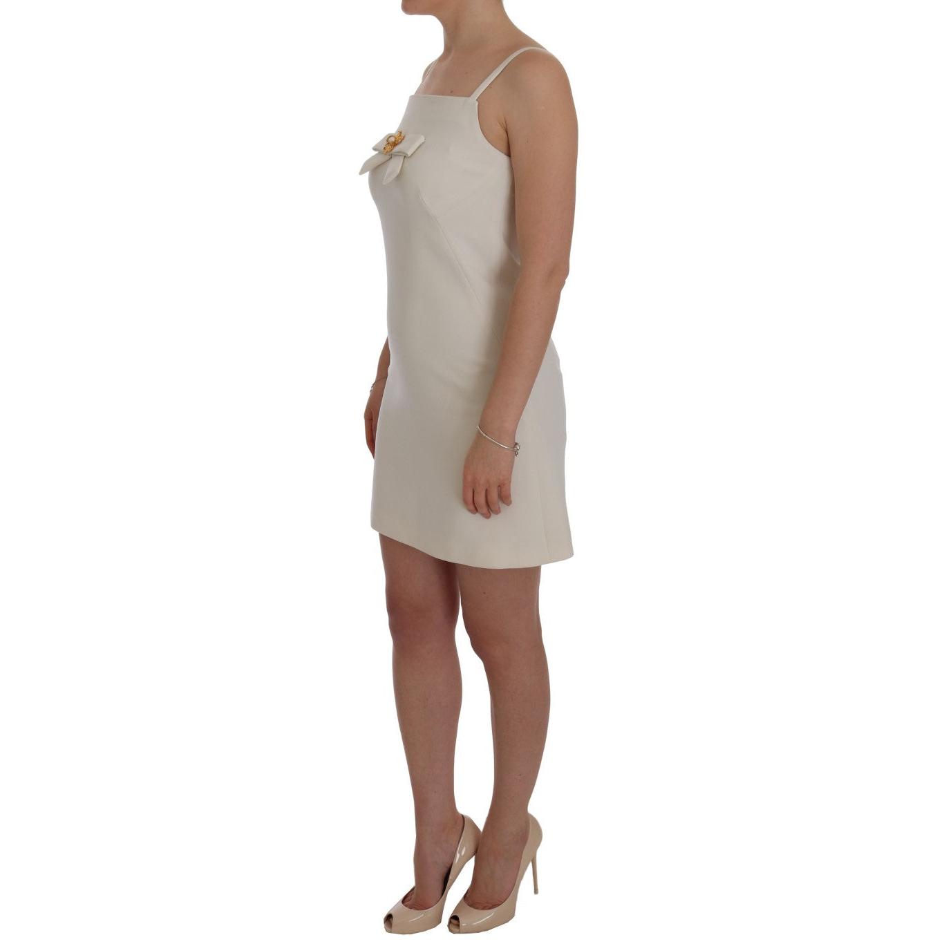 White Wool Stretch Brooch Shift Dress - coffeewithmee2