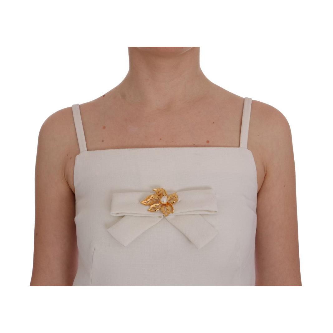 White Wool Stretch Brooch Shift Dress - coffeewithmee2