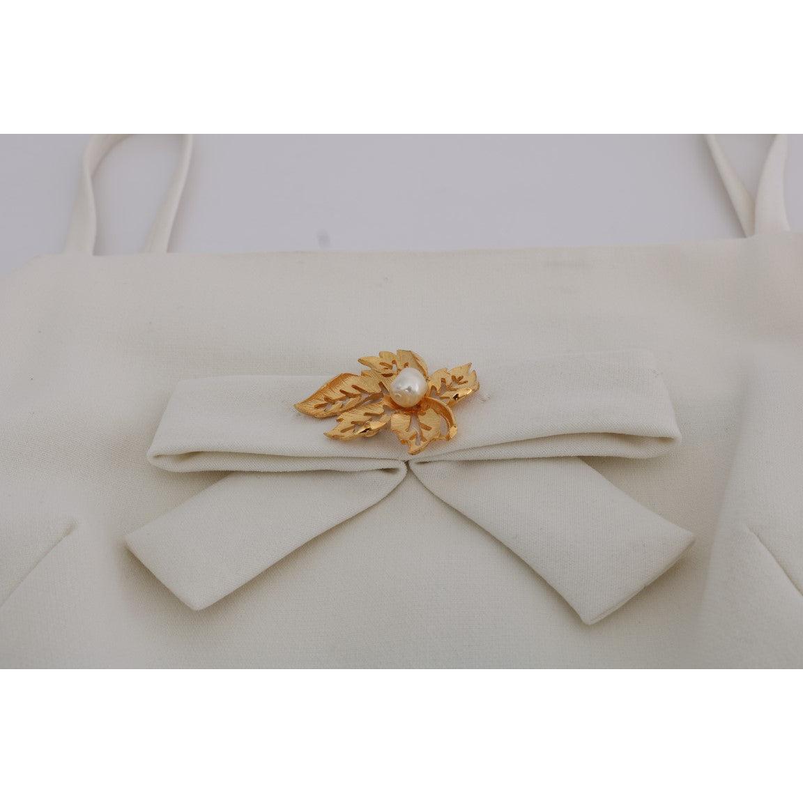 White Wool Stretch Brooch Shift Dress - coffeewithmee2