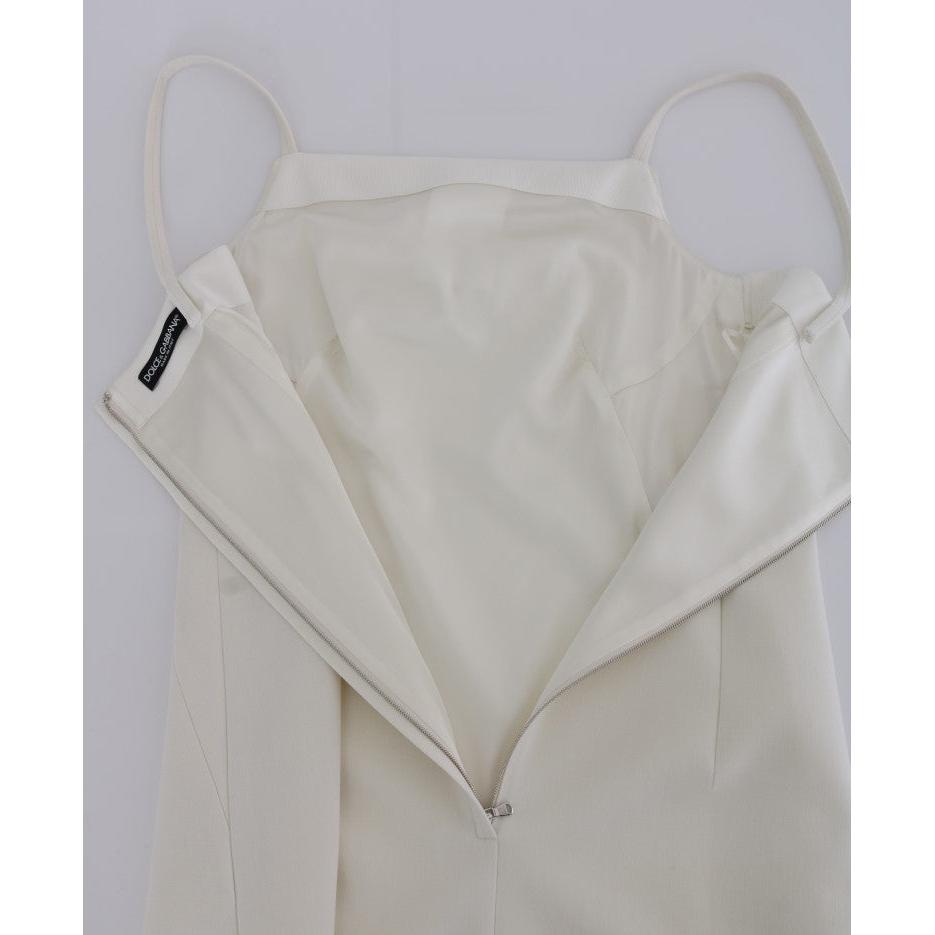 White Wool Stretch Brooch Shift Dress - coffeewithmee2