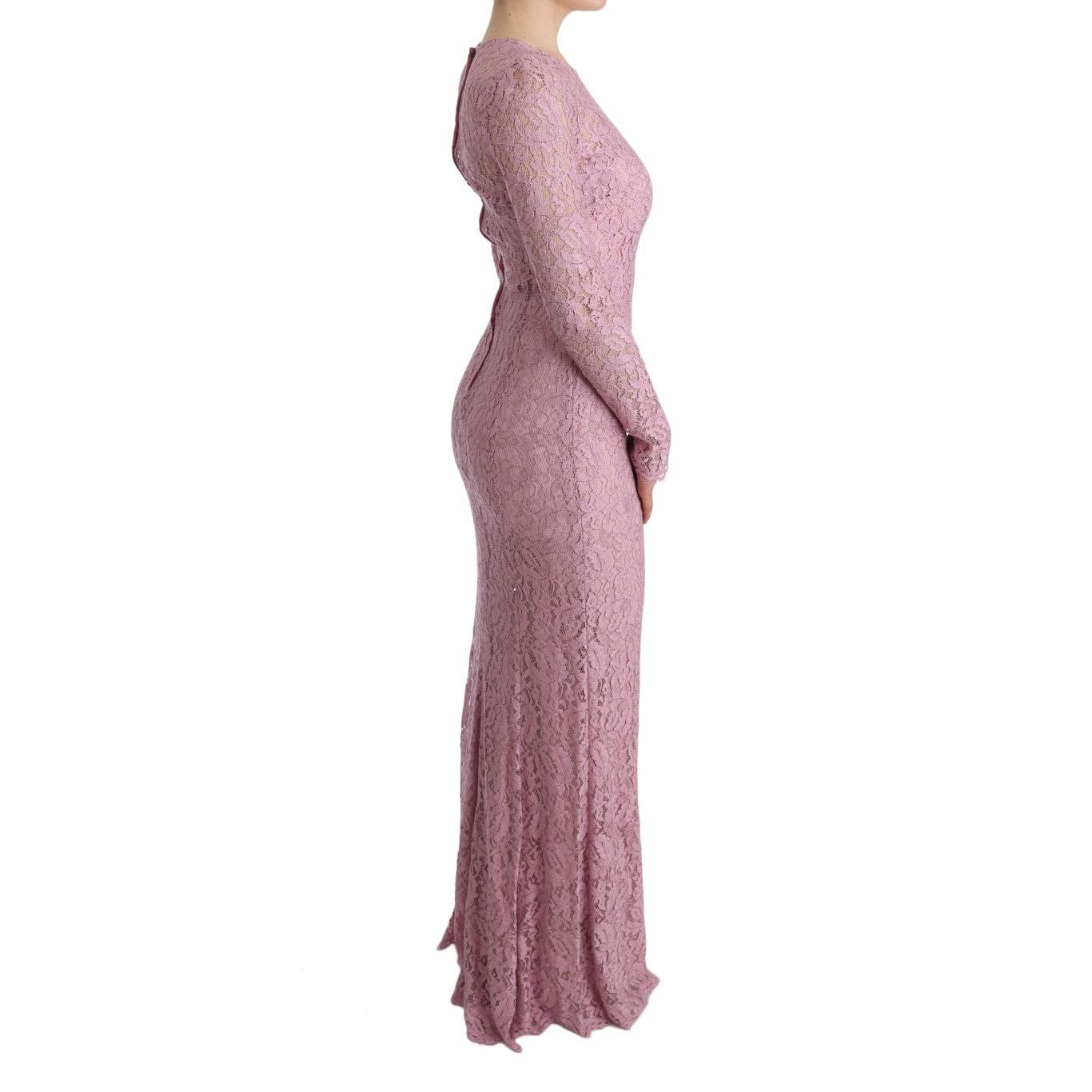 Pink Floral Lace Sheath Long Dress - coffeewithmee2
