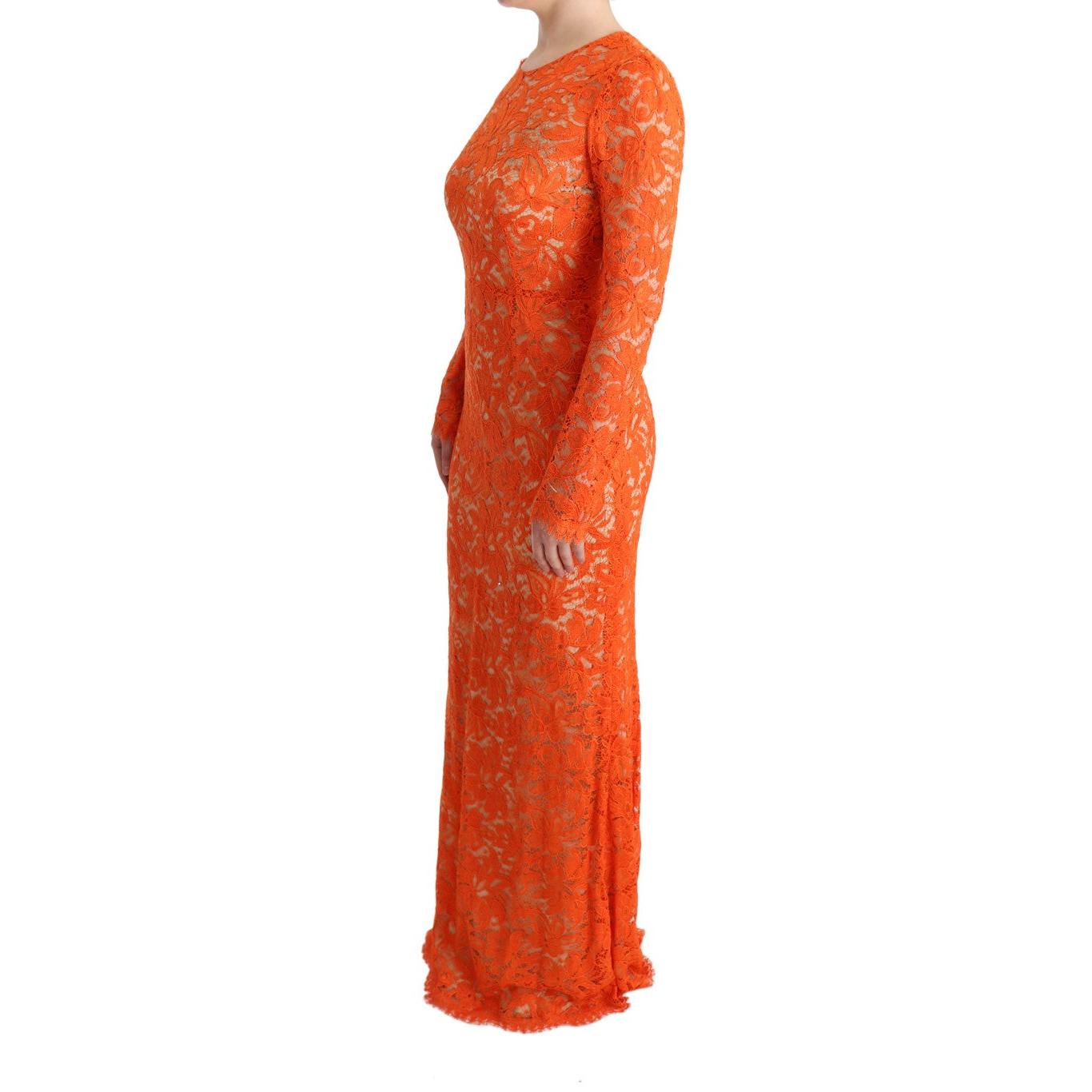 Orange Floral Ricamo Sheath Long Dress - coffeewithmee2