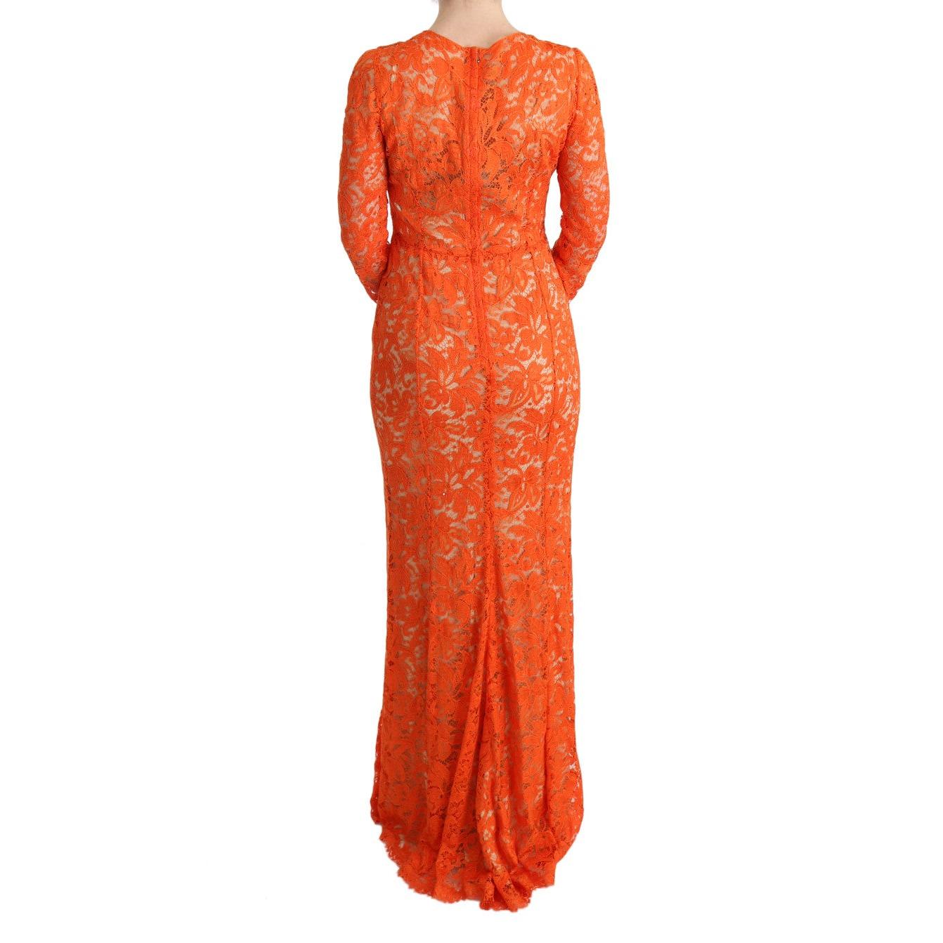 Orange Floral Ricamo Sheath Long Dress - coffeewithmee2