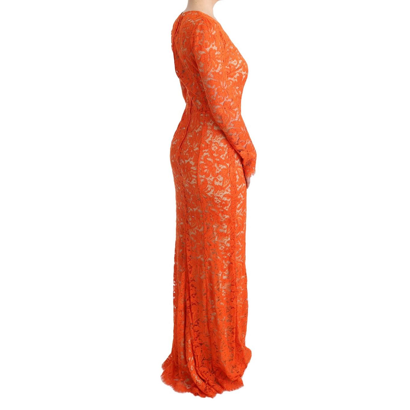 Orange Floral Ricamo Sheath Long Dress - coffeewithmee2