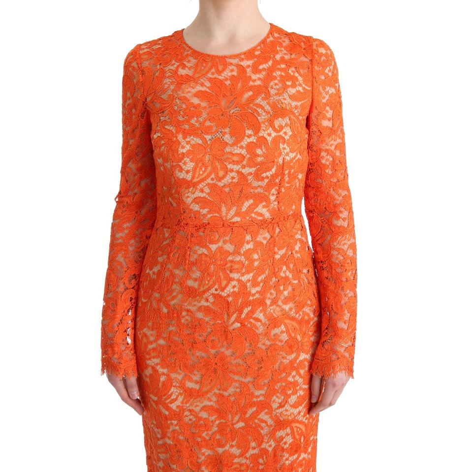 Orange Floral Ricamo Sheath Long Dress - coffeewithmee2