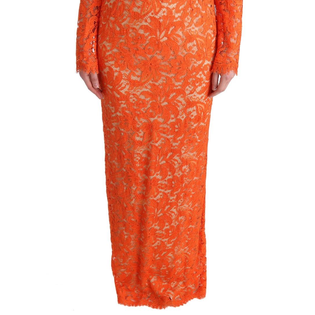 Orange Floral Ricamo Sheath Long Dress - coffeewithmee2