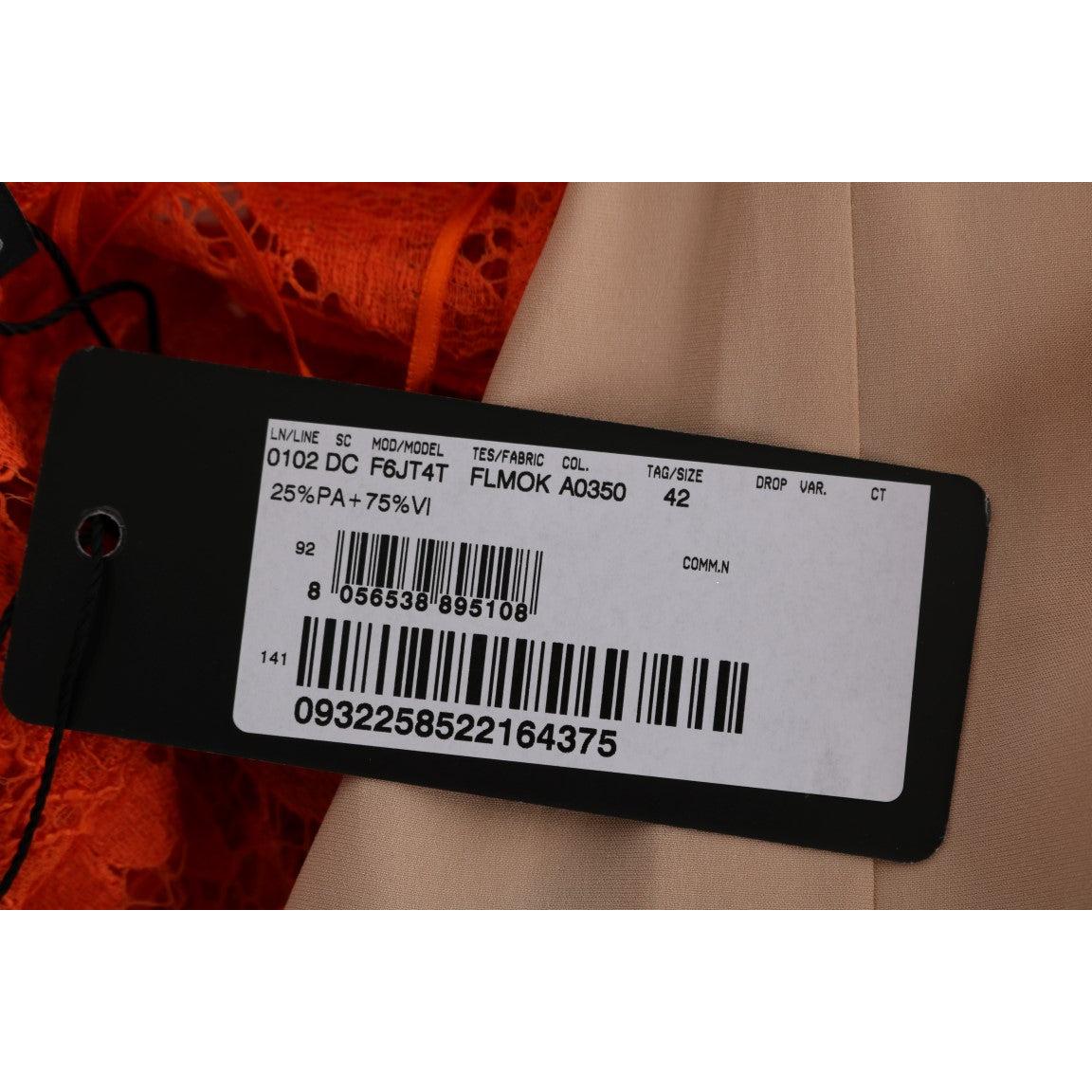 Orange Floral Ricamo Sheath Long Dress - coffeewithmee2