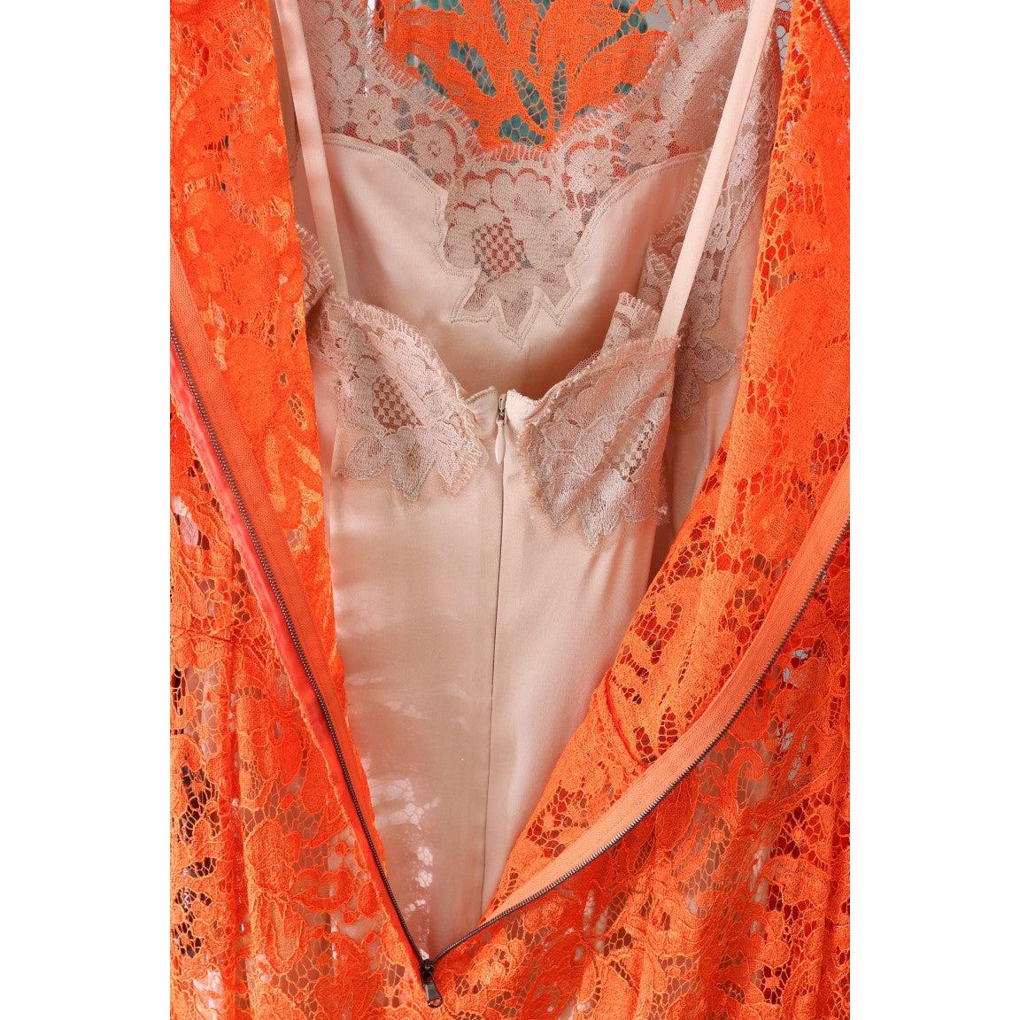 Orange Floral Ricamo Sheath Long Dress - coffeewithmee2