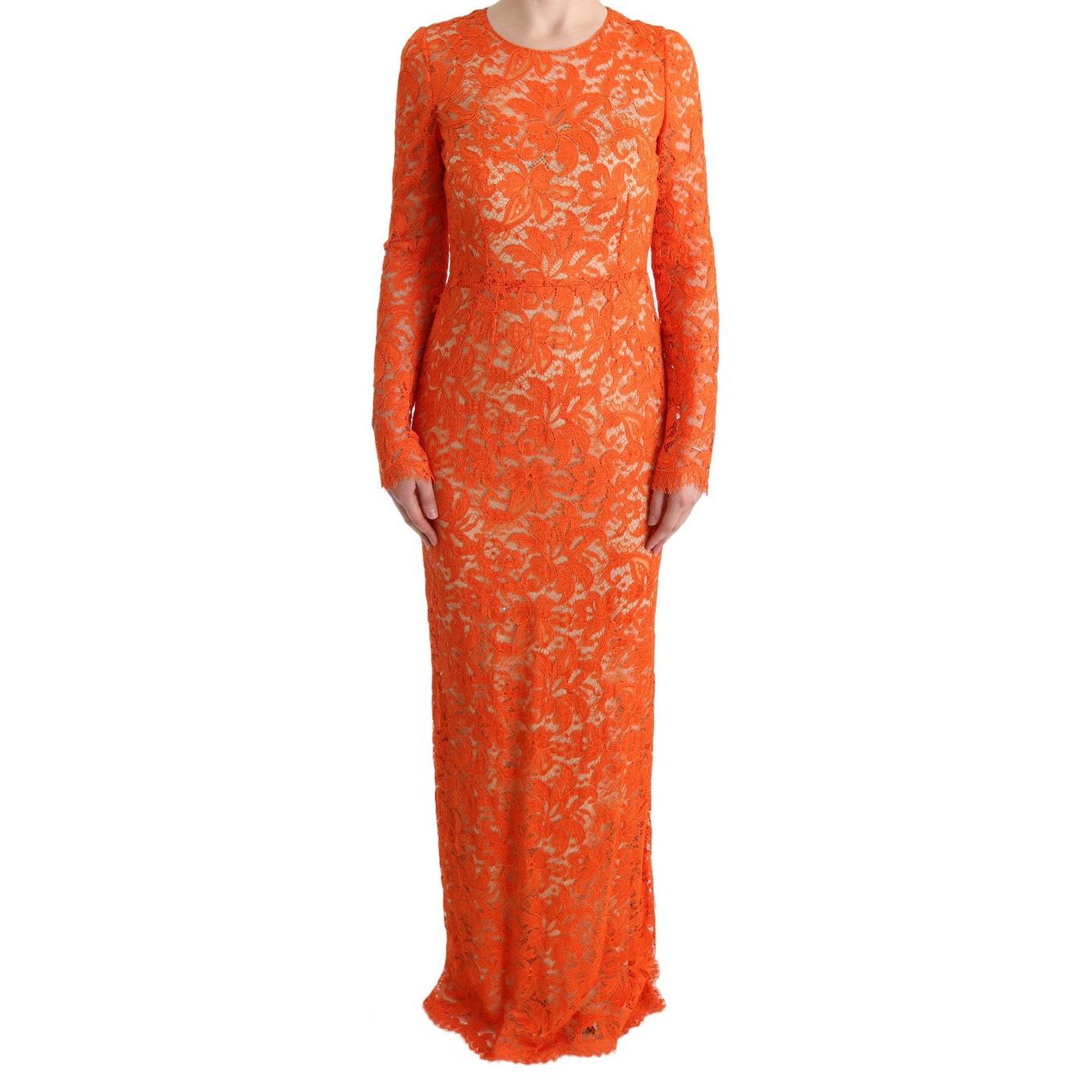 Orange Floral Ricamo Sheath Long Dress - coffeewithmee2