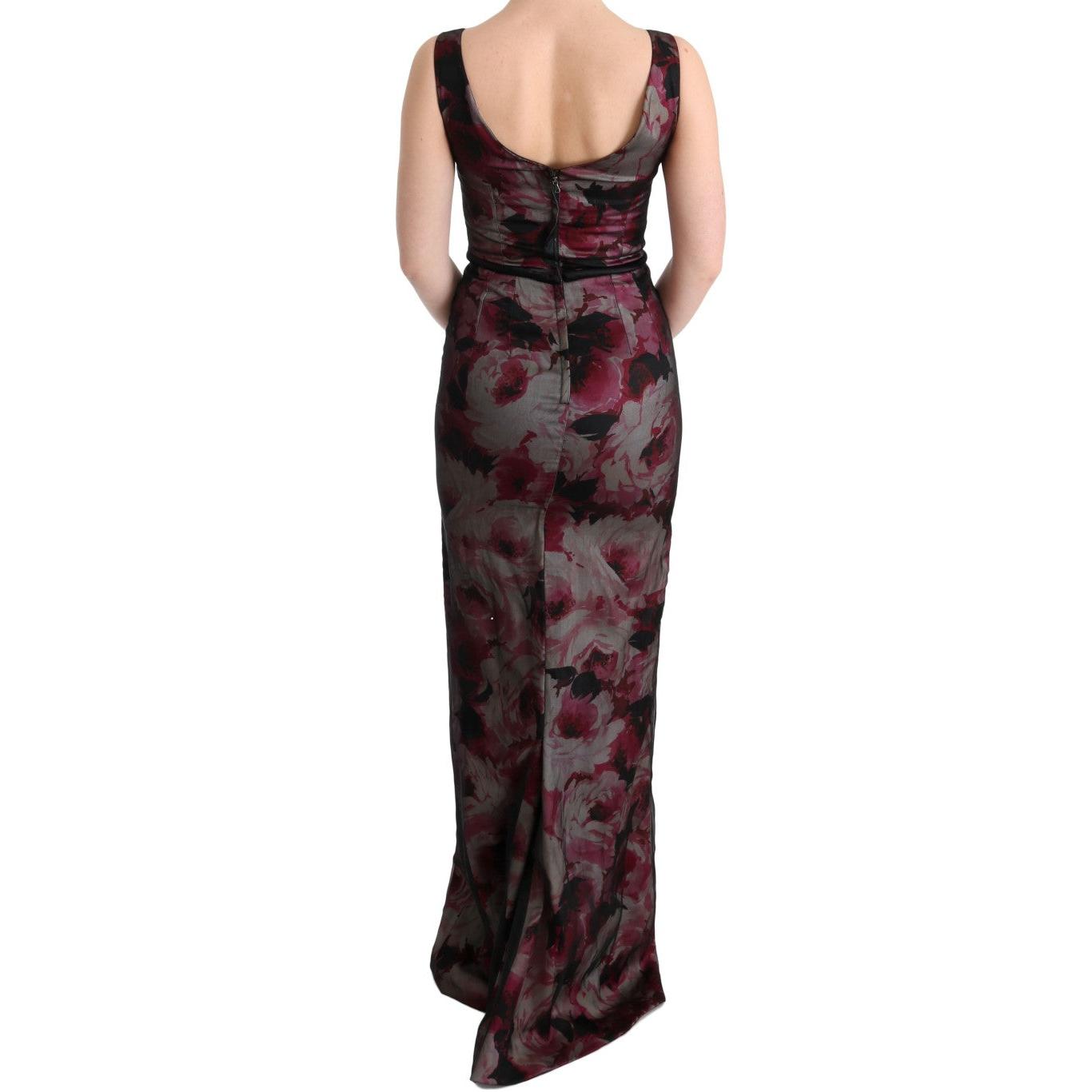 Roses Silk Stretch Sheath Long Dress - coffeewithmee2