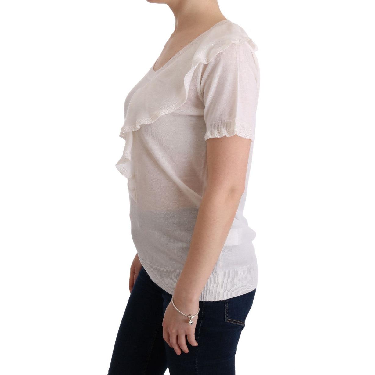 White 100% Lana Wool Top Blouse T-shirt - coffeewithmee2