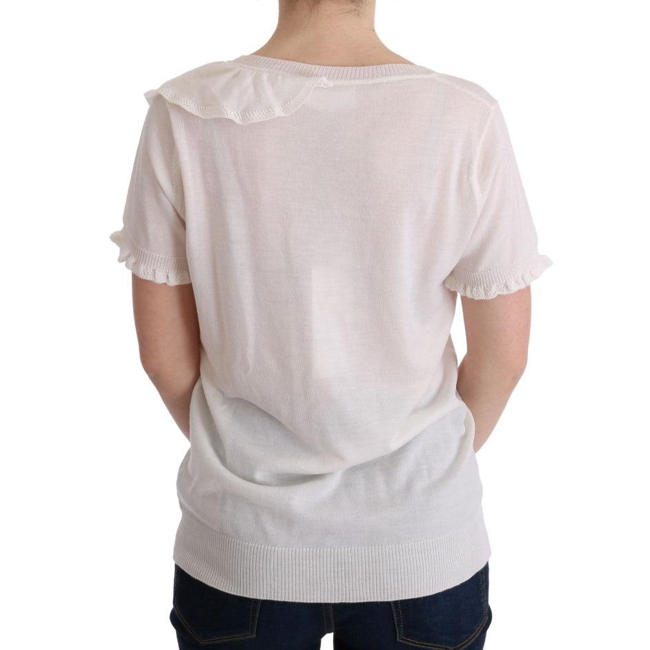 White 100% Lana Wool Top Blouse T-shirt - coffeewithmee2