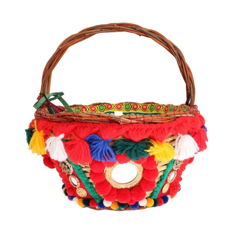 Multicolor AGNESE Straw Crystal Pom Pom Bag - coffeewithmee2