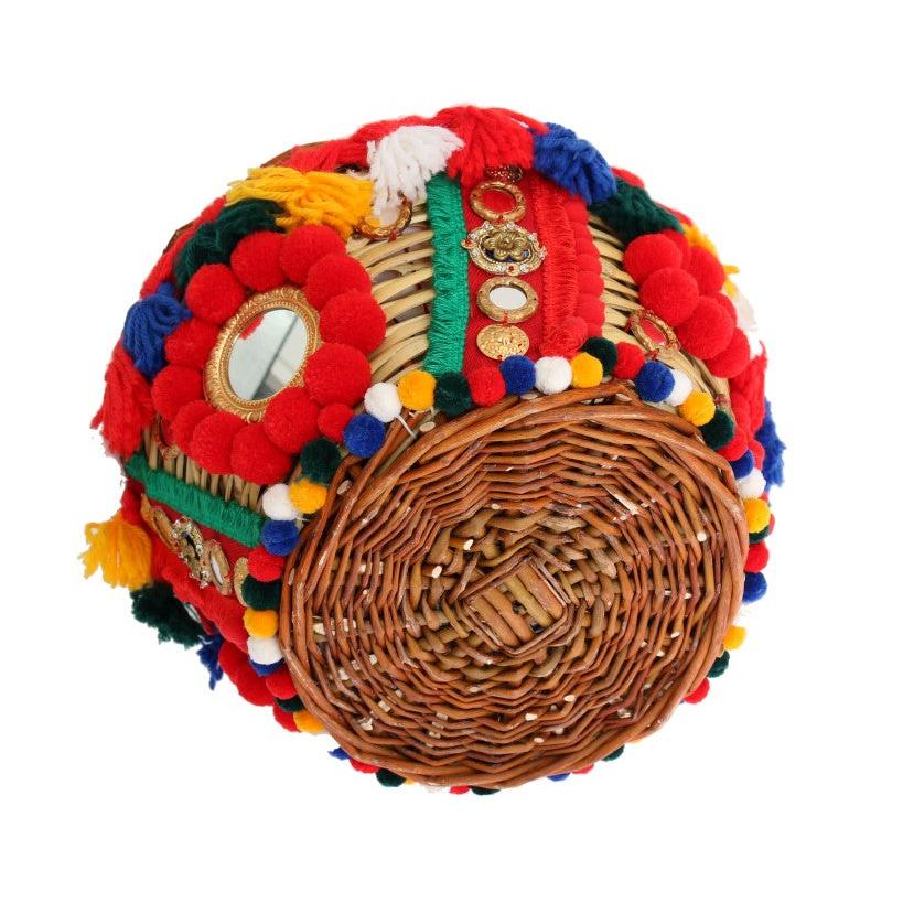 Multicolor AGNESE Straw Crystal Pom Pom Bag - coffeewithmee2