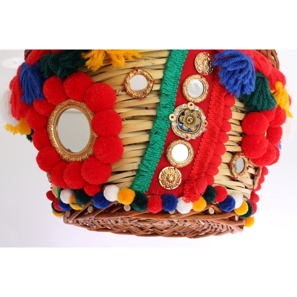 Multicolor AGNESE Straw Crystal Pom Pom Bag - coffeewithmee2