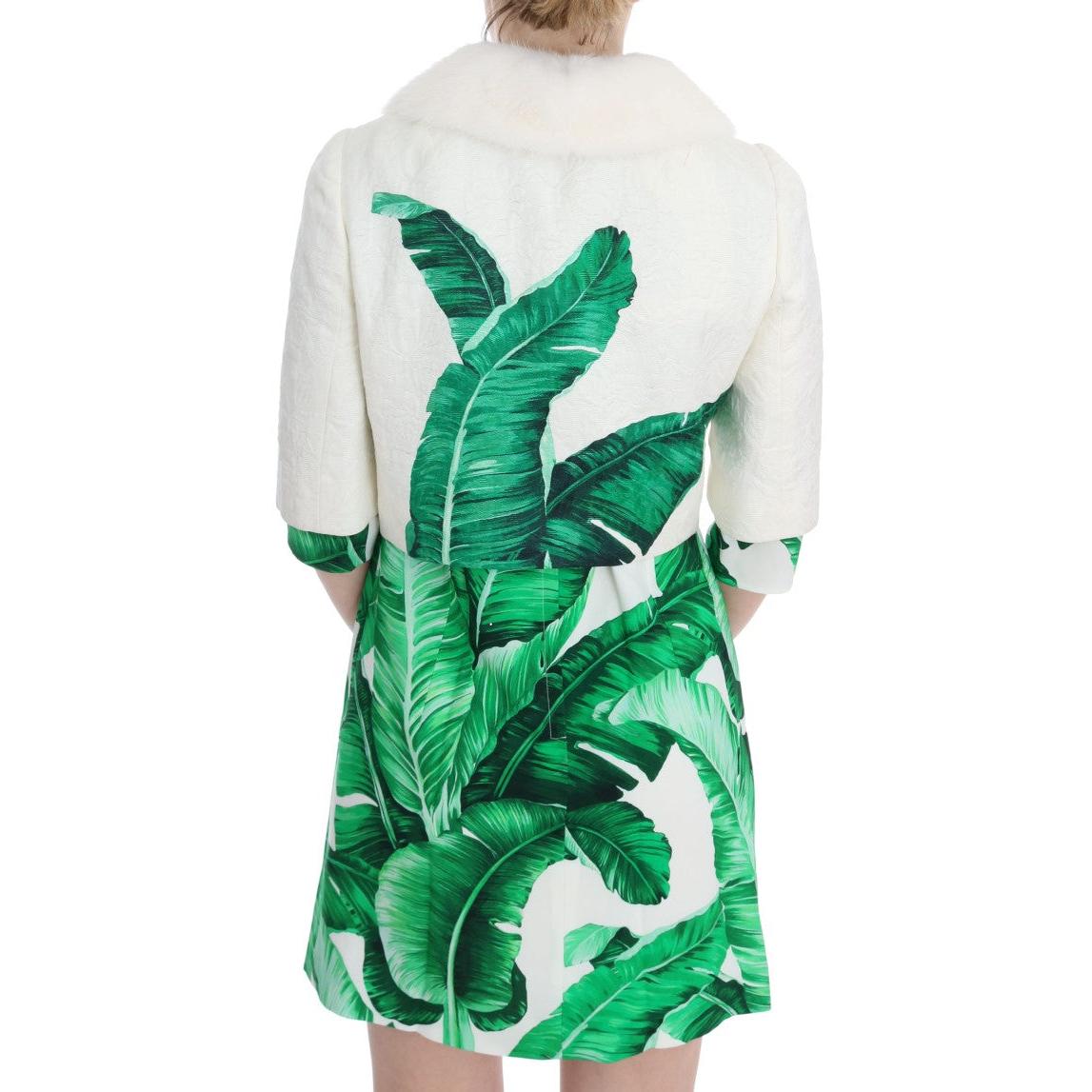 White Brocade Banana Leaf Fur Bolero Jacket - coffeewithmee2