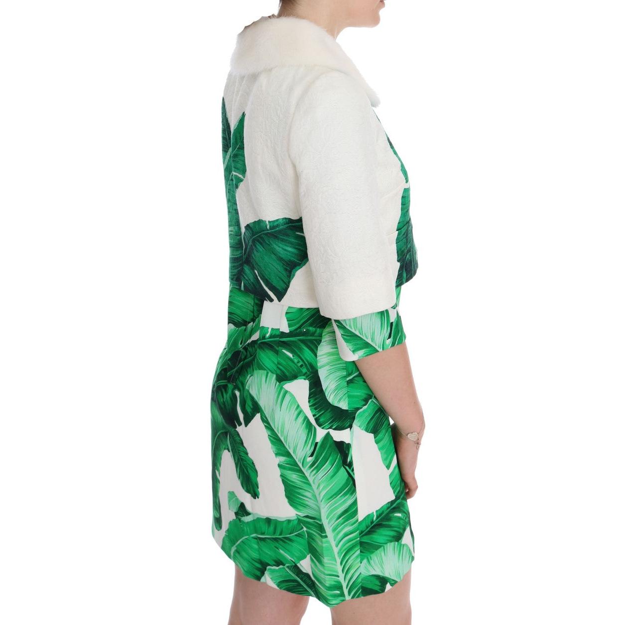 White Brocade Banana Leaf Fur Bolero Jacket - coffeewithmee2