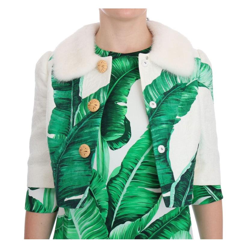 White Brocade Banana Leaf Fur Bolero Jacket - coffeewithmee2
