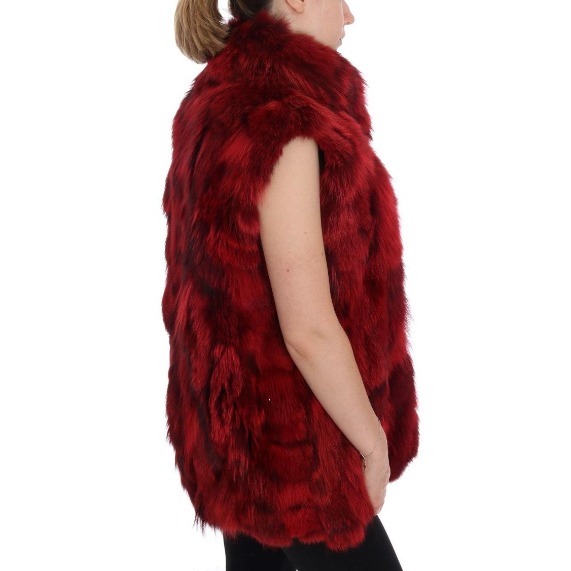 Red Coyote Fur Sleeveless Coat Jacket - coffeewithmee2