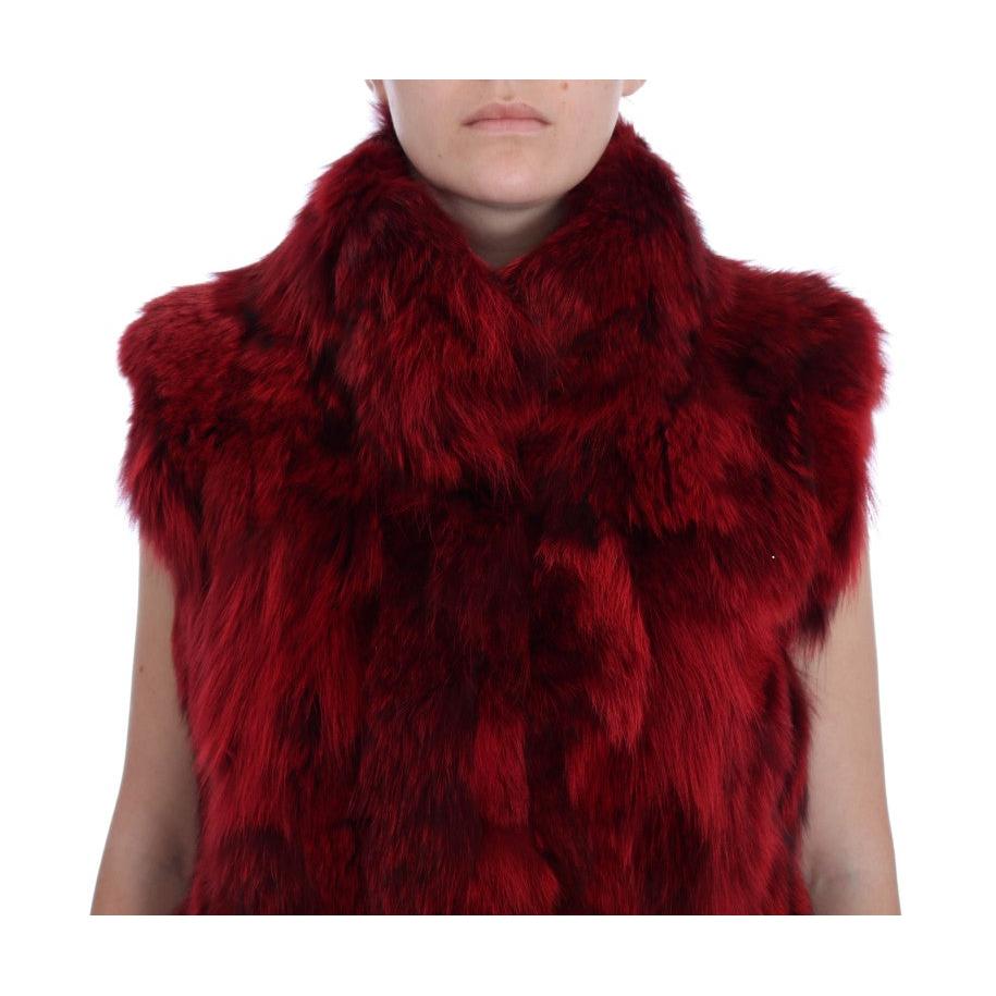 Red Coyote Fur Sleeveless Coat Jacket - coffeewithmee2