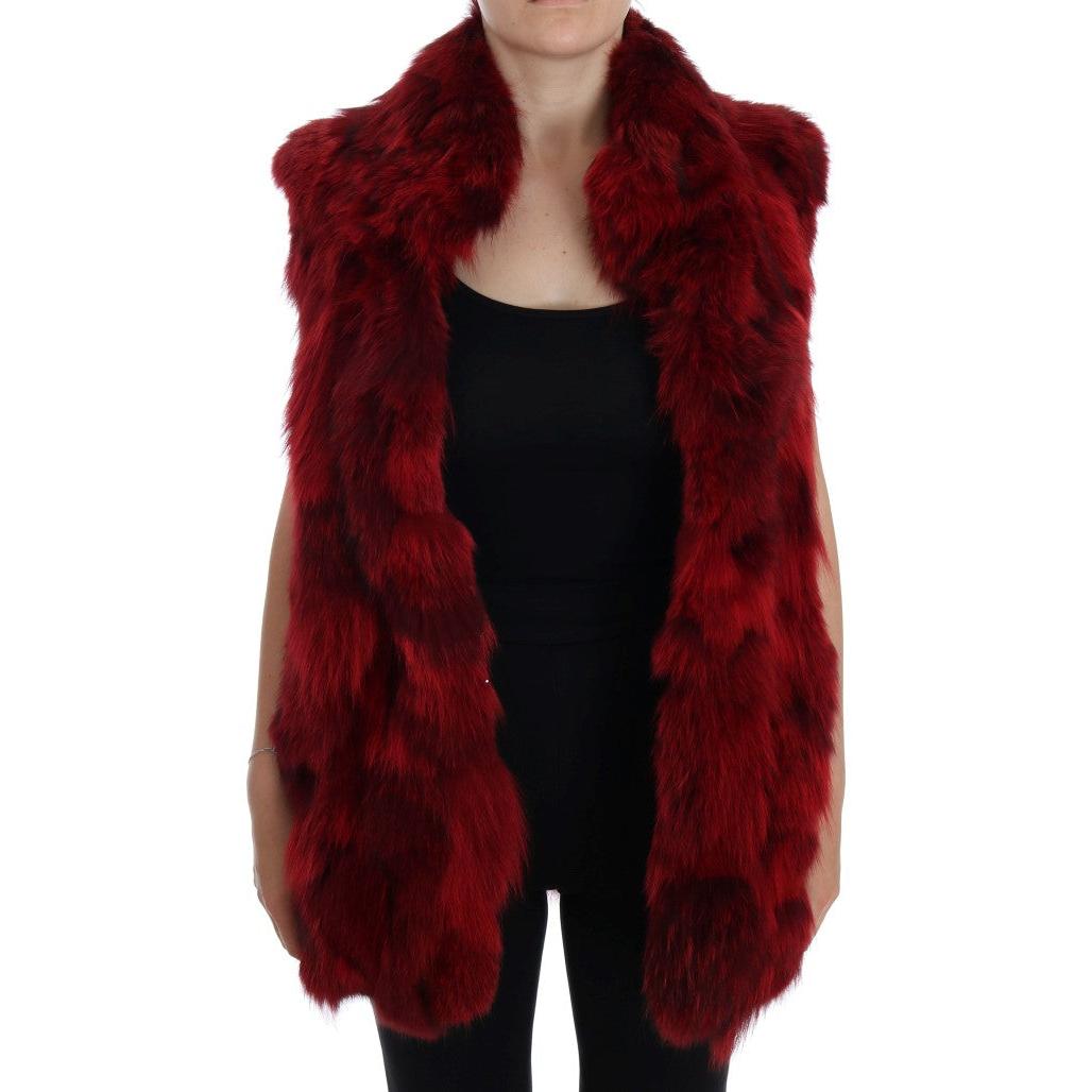 Red Coyote Fur Sleeveless Coat Jacket - coffeewithmee2