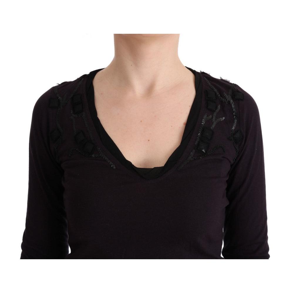 Purple V-neck Cotton T-shirt - coffeewithmee2