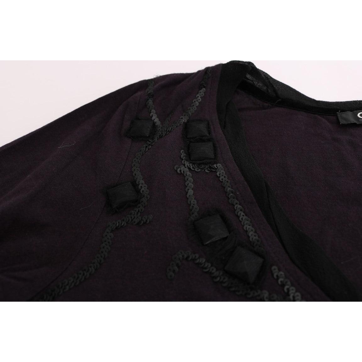 Purple V-neck Cotton T-shirt - coffeewithmee2