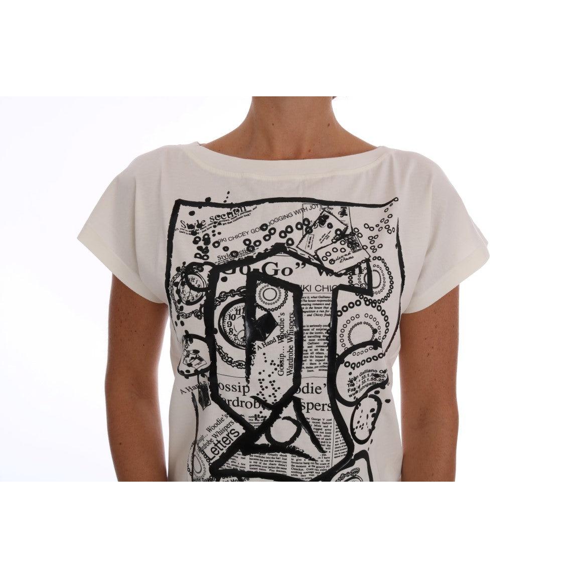 White Cotton Stretch Motive Print T-Shirt - coffeewithmee2