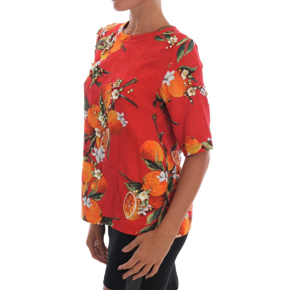 Orange Print Crystal-Embellished Blouse