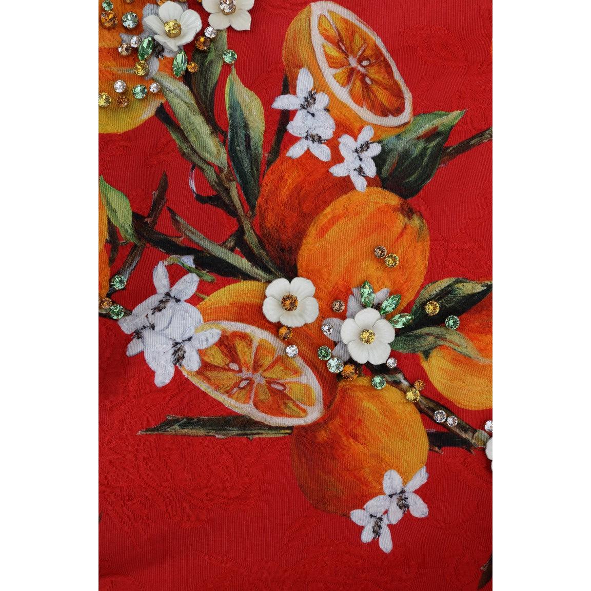 Orange Print Crystal-Embellished Blouse