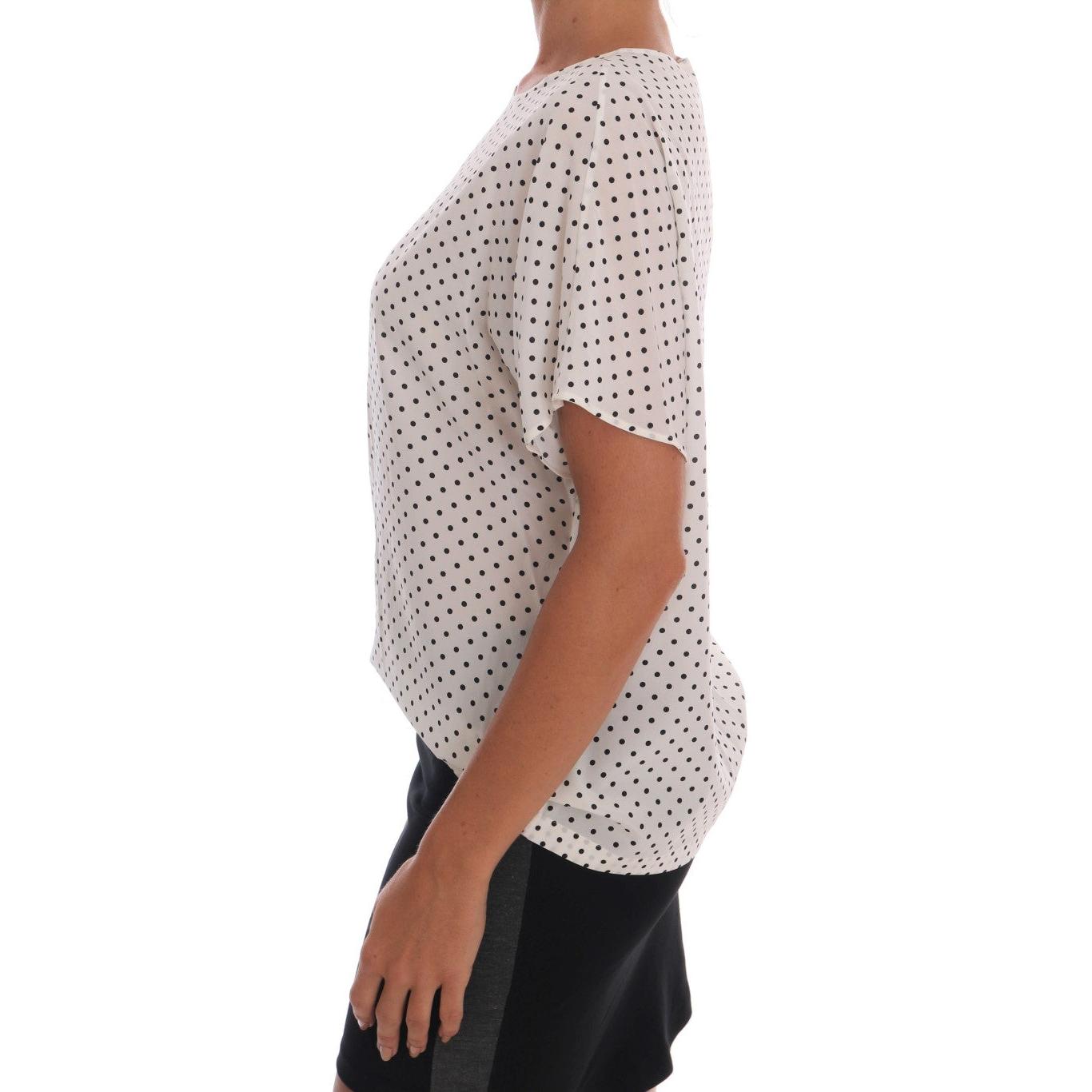 White Polka Dotted Silk T-shirt Top