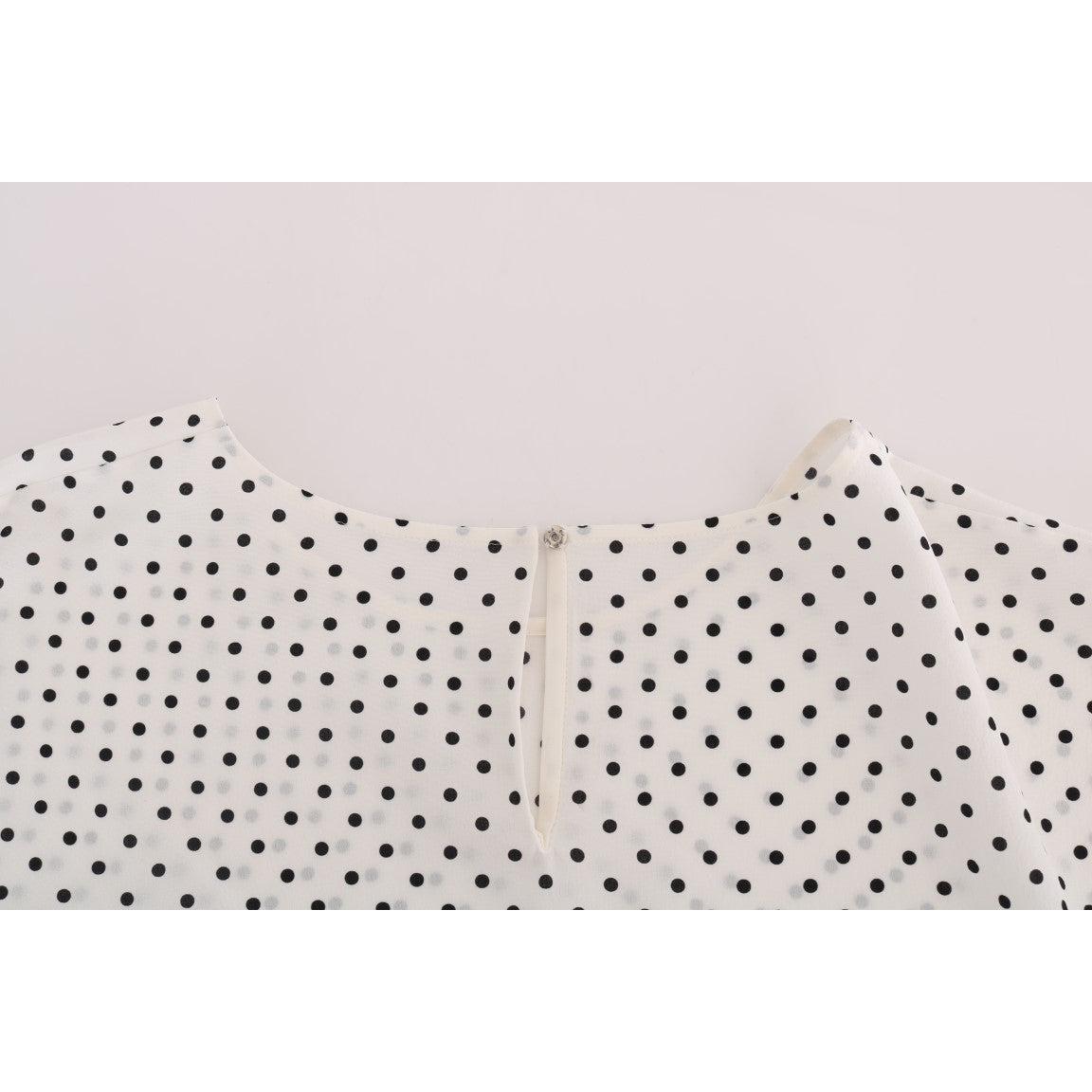 White Polka Dotted Silk T-shirt Top