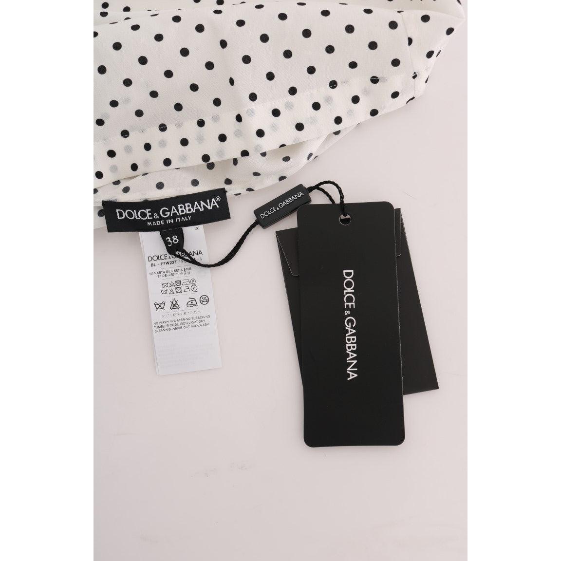 White Polka Dotted Silk T-shirt Top