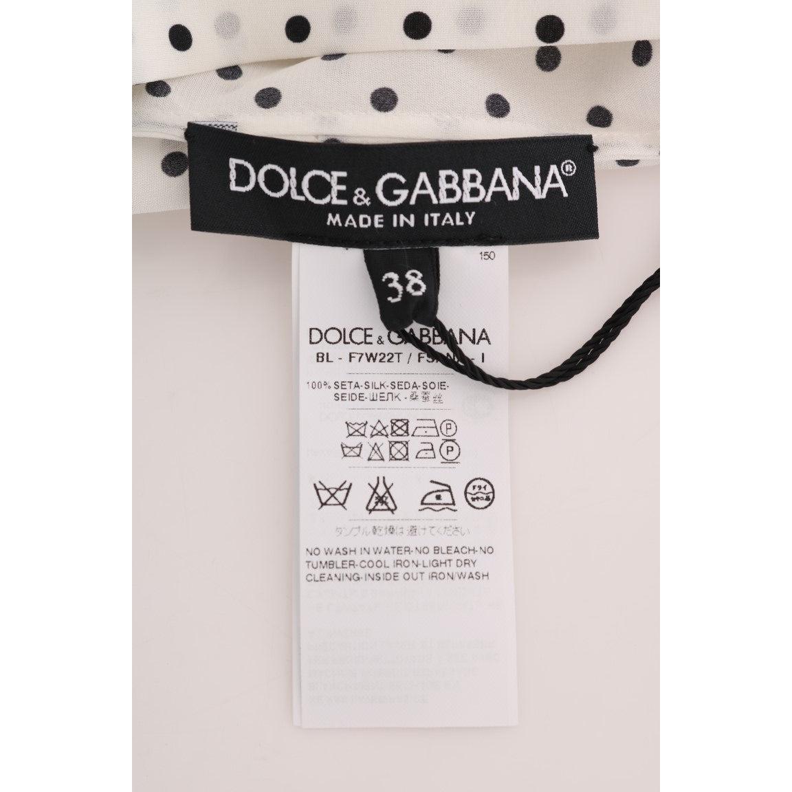 White Polka Dotted Silk T-shirt Top
