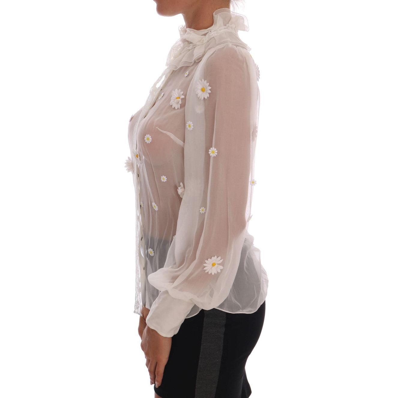 White Daisy Applique Silk Shirt