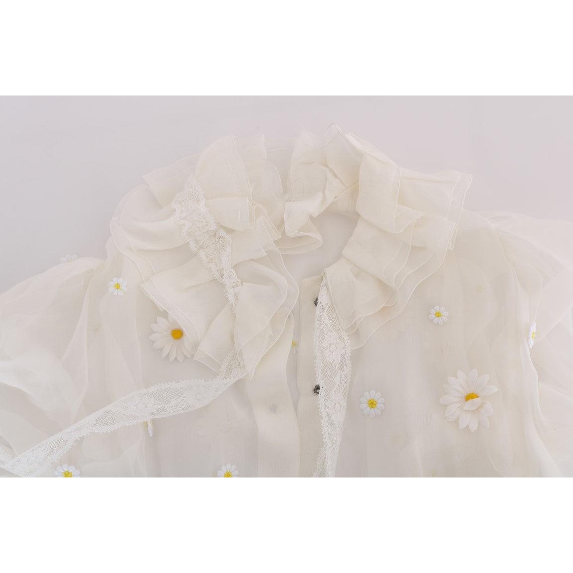 White Daisy Applique Silk Shirt