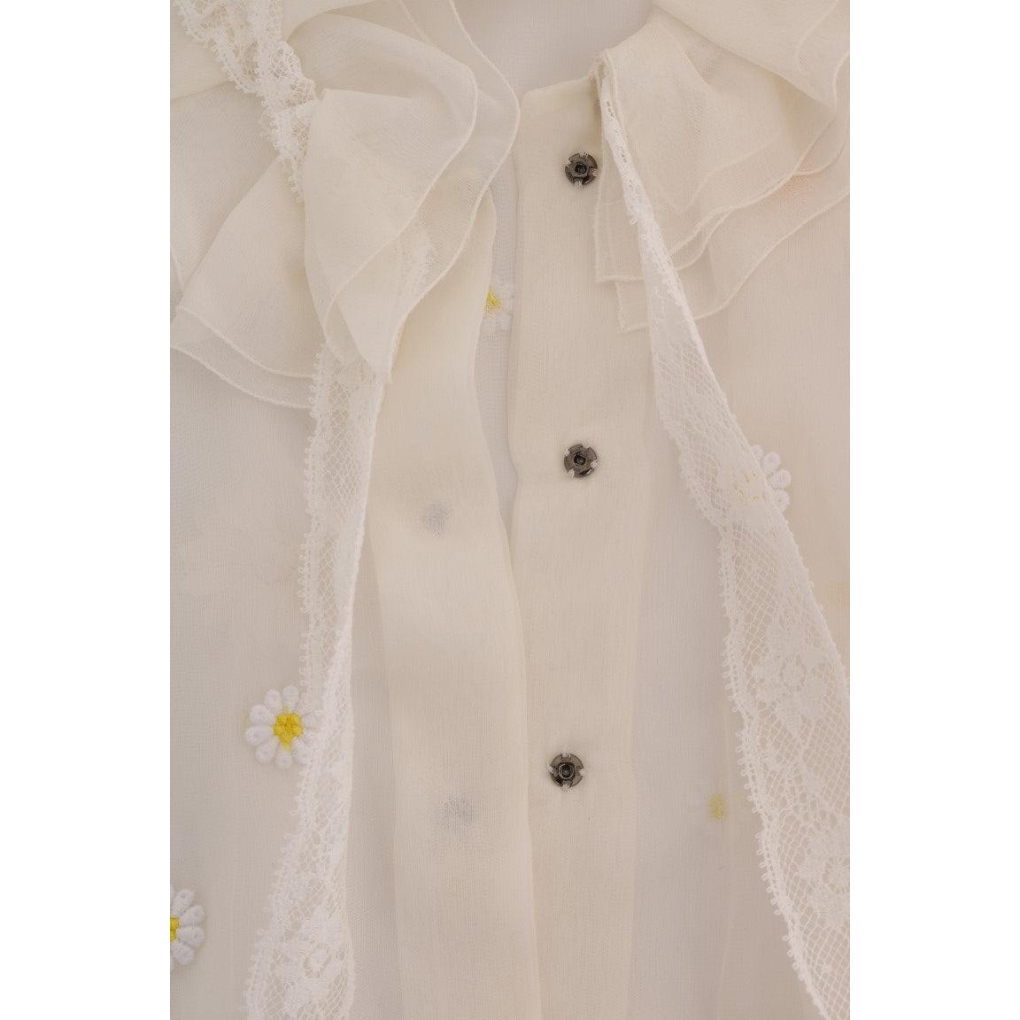 White Daisy Applique Silk Shirt