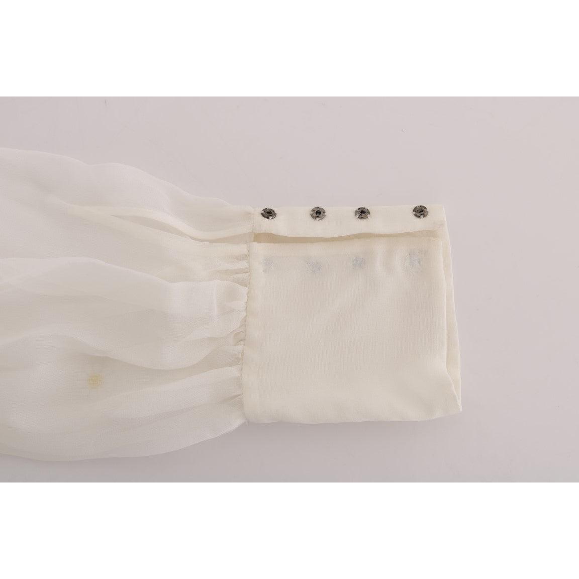 White Daisy Applique Silk Shirt