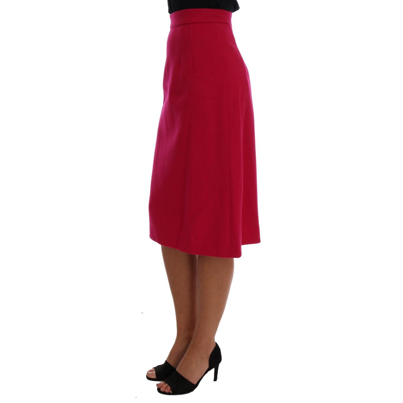 Pink Wool Knee Long A-Line Skirt