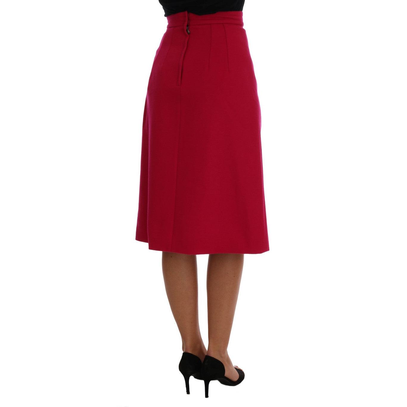 Pink Wool Knee Long A-Line Skirt