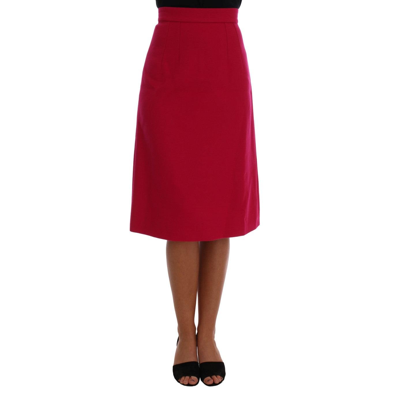 Pink Wool Knee Long A-Line Skirt