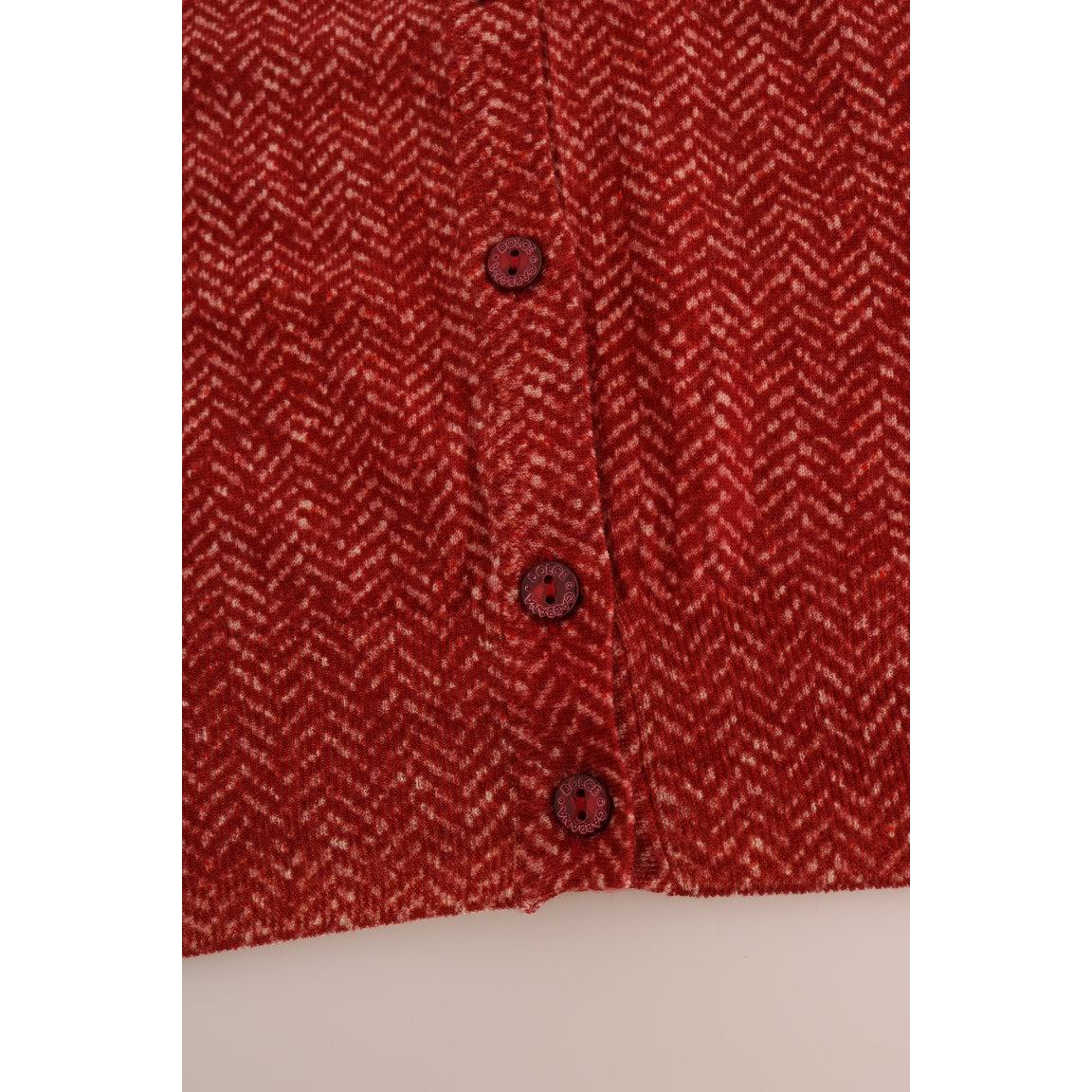 Red Wool Top Cardigan Sweater