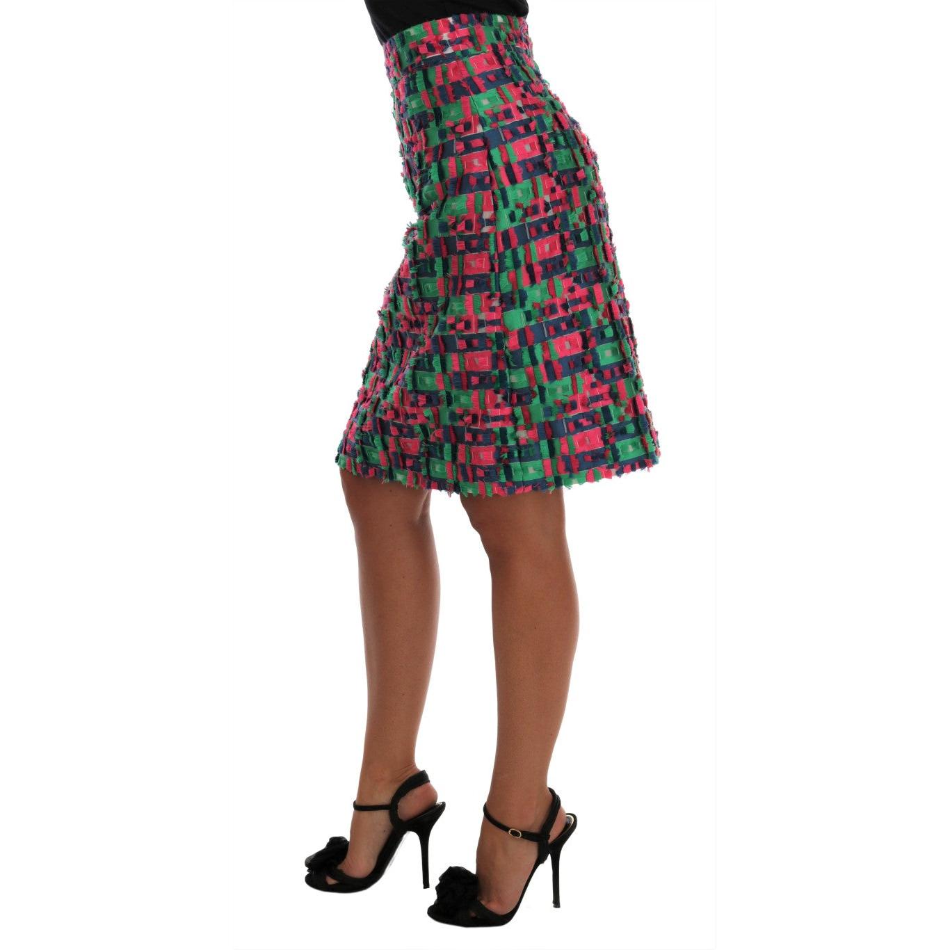 Pink Green Jacquard Pencil Skirt