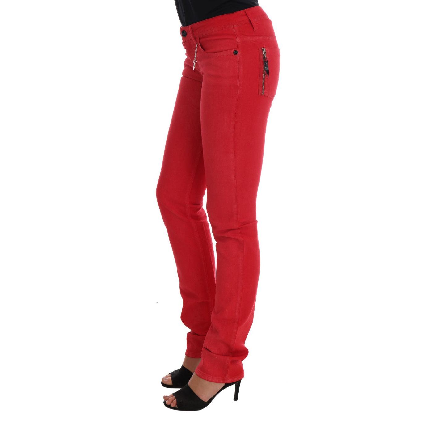 Red Cotton Stretch Slim Jeans