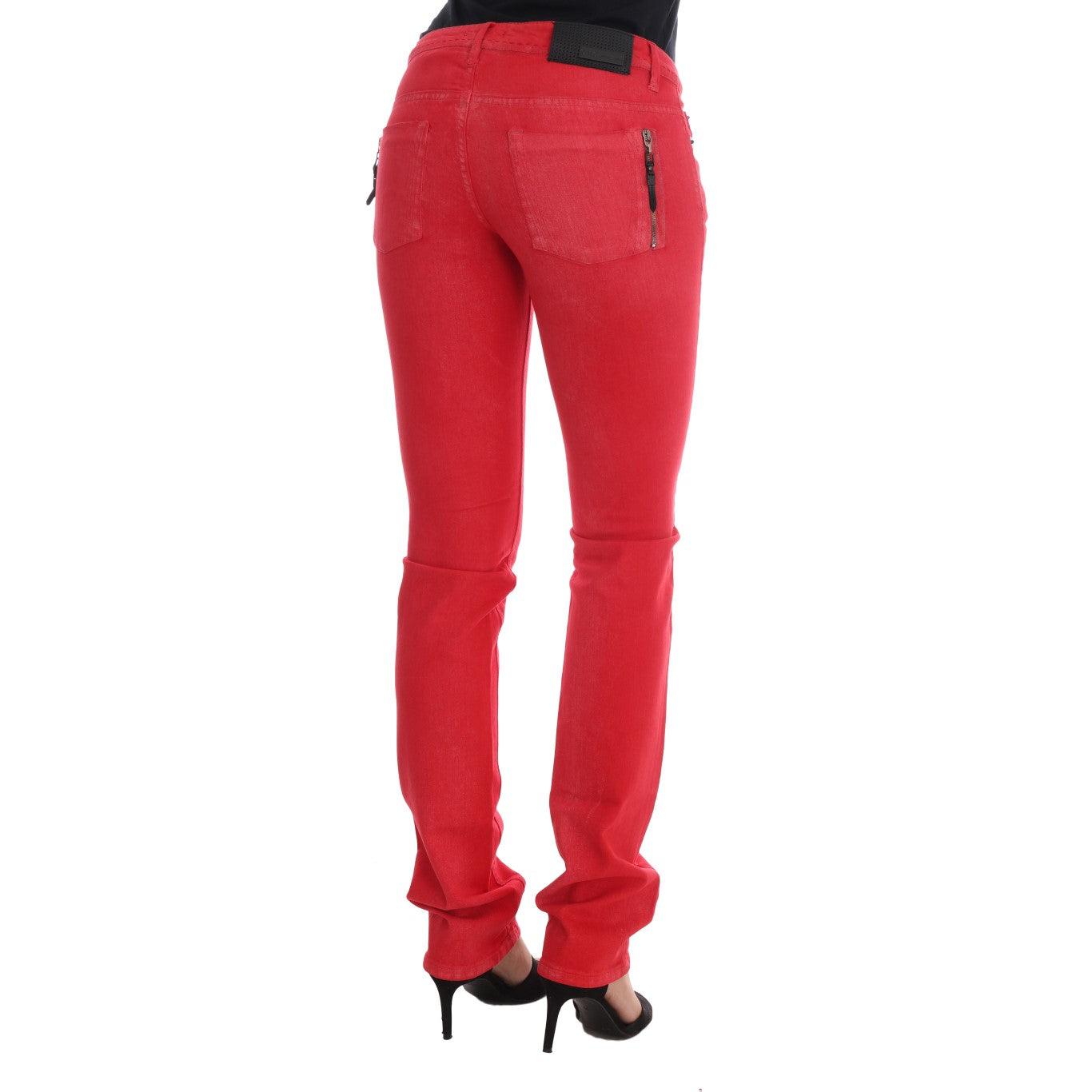 Red Cotton Stretch Slim Jeans