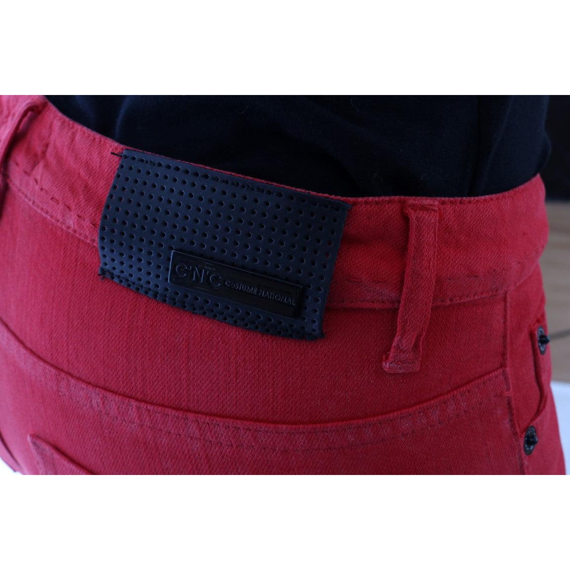 Red Cotton Stretch Slim Jeans